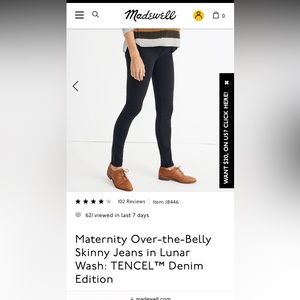 Madewell Maternity Over-the-Belly Skinny Jeans in Lunar Wash Size 29